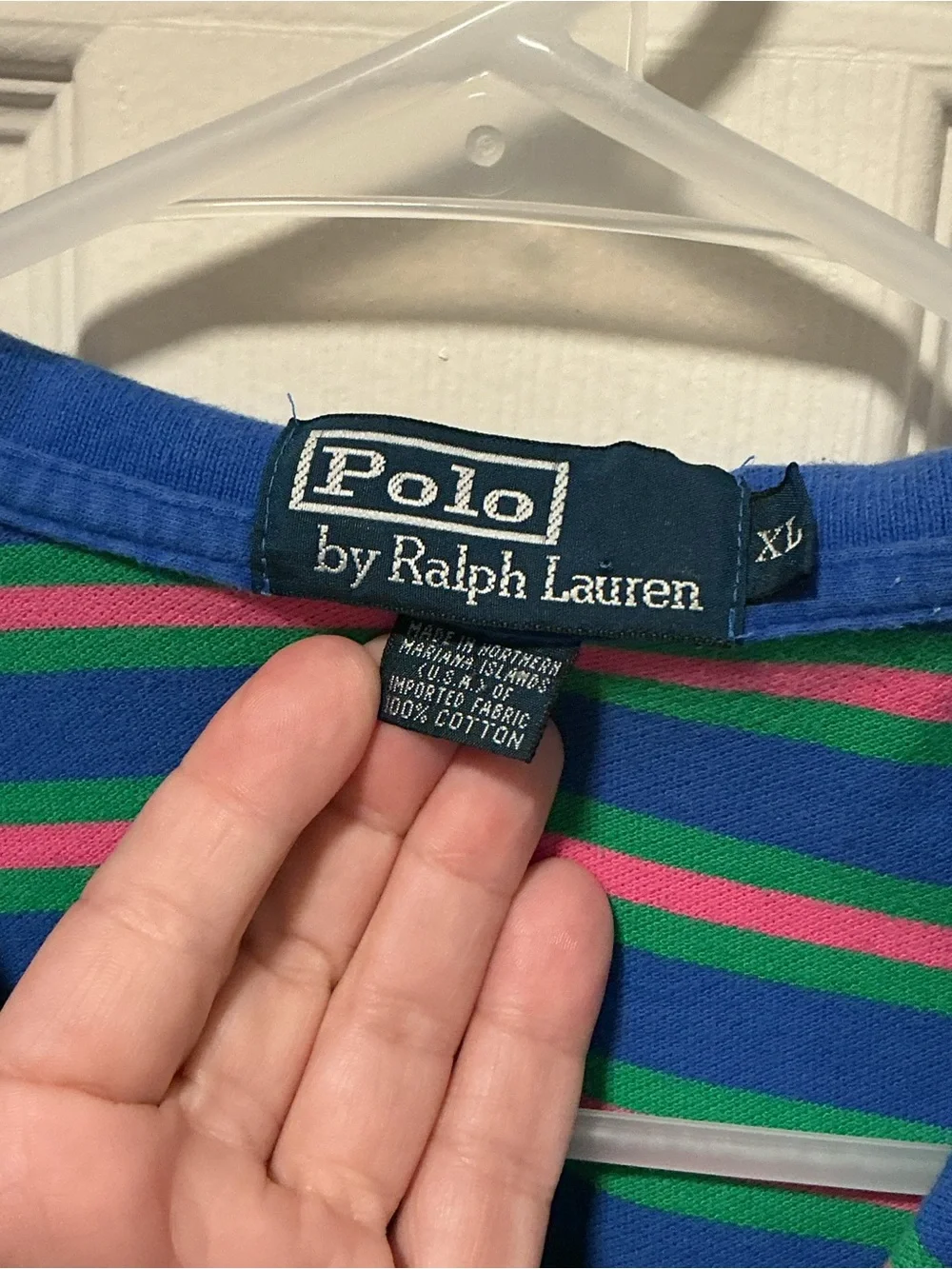 Vintage Polo Ralph Lauren Striped Polo Shirt Men’s XL Blue Green Pink Cotton